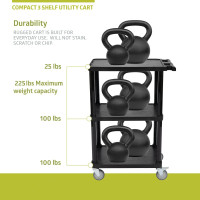 Pearington 3-Tier Compact Multi-Purpose Plastic Utility Cart with Lockable Wheels up to 300LBS, Black