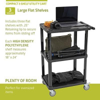 Pearington 3-Tier Compact Multi-Purpose Plastic Utility Cart with Lockable Wheels up to 300LBS, Black