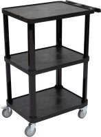 Pearington 3-Tier Compact Multi-Purpose Plastic Utility Cart with Lockable Wheels up to 300LBS, Black