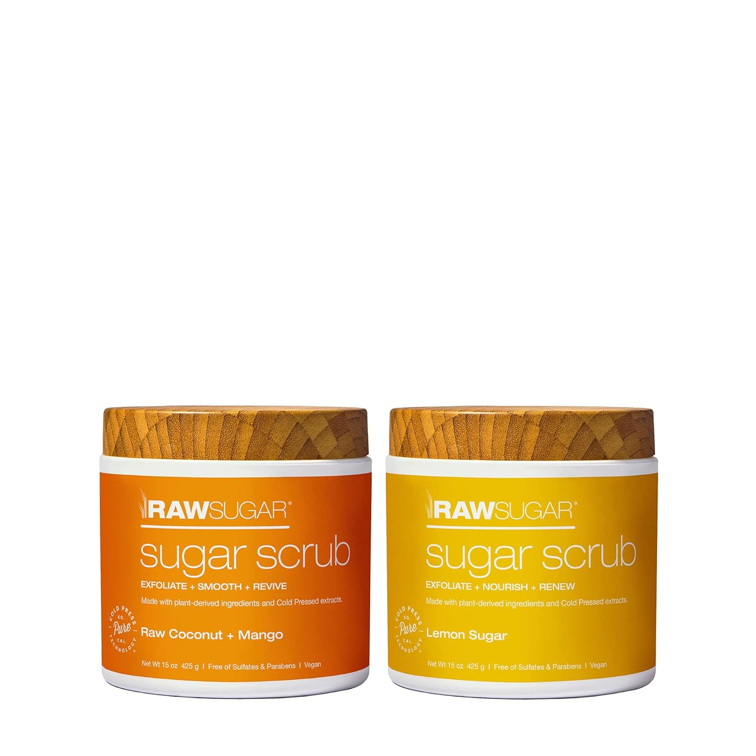 Raw Sugar Exfoliating Sugar Scrub Body Love Bundle (15 Oz, Pack of 2) Raw Coconut + Mango and Lemon Sugar, Helps Smooth & Nourish Dull, Flaky Skin, Formulated without Sulfates & Parabens, Vegan