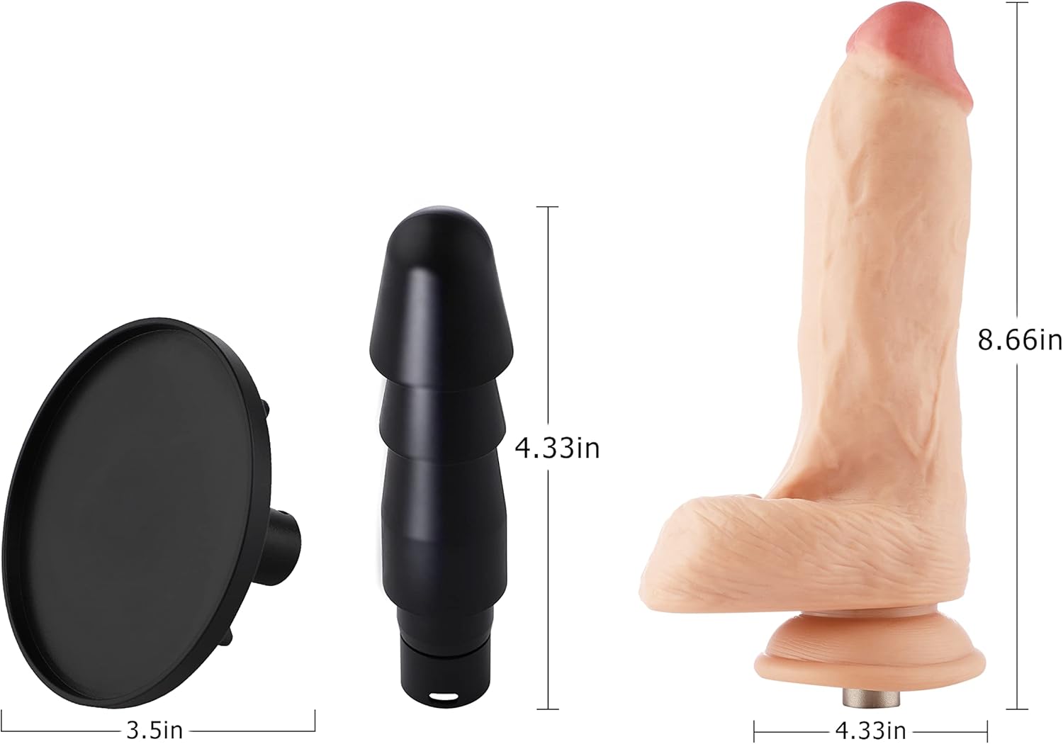 Sex Machine Attachments ,Vac-U-Lock Adapter and 3.5” Suction Cup with 3 XLR Connector Dildo for Adult Sex Toys