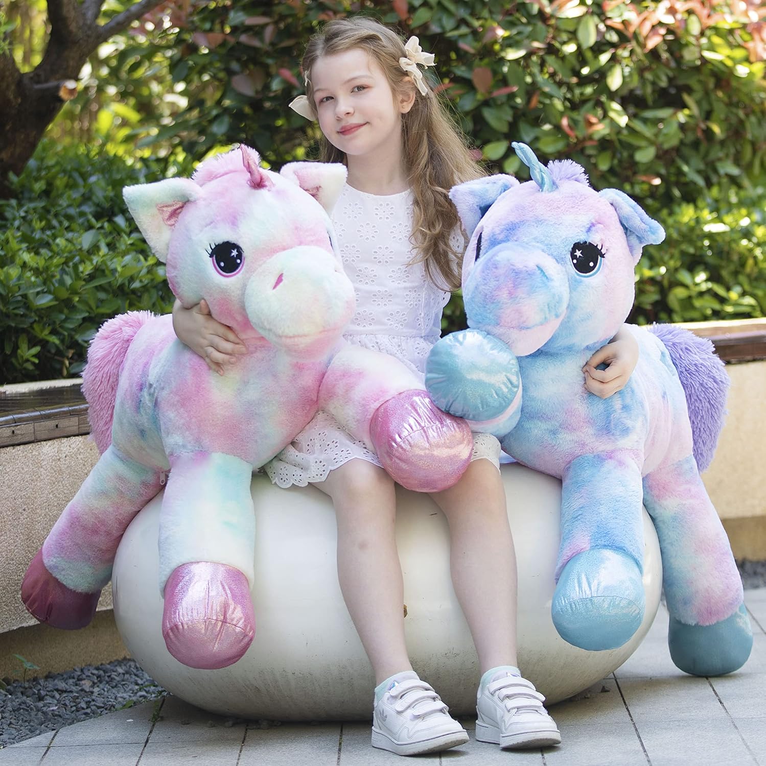 Tezituor 43in Giant Unicorn Stuffed Animal, Rainbow Pink Stuffed Unicorn Toys for Girls and Women, Big Unicorn Plush Gifts for Valentines Day, Christmas, Birthday, Party and Decorations Rainbow Pink 43 in