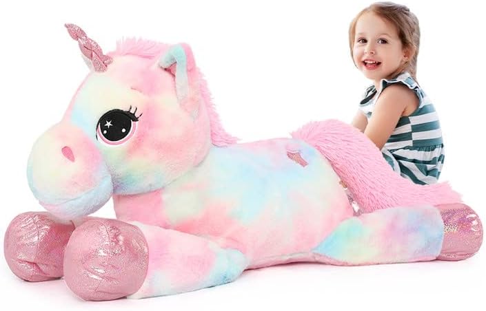 Tezituor 43in Giant Unicorn Stuffed Animal, Rainbow Pink Stuffed Unicorn Toys for Girls and Women, Big Unicorn Plush Gifts for Valentines Day, Christmas, Birthday, Party and Decorations Rainbow Pink 43 in