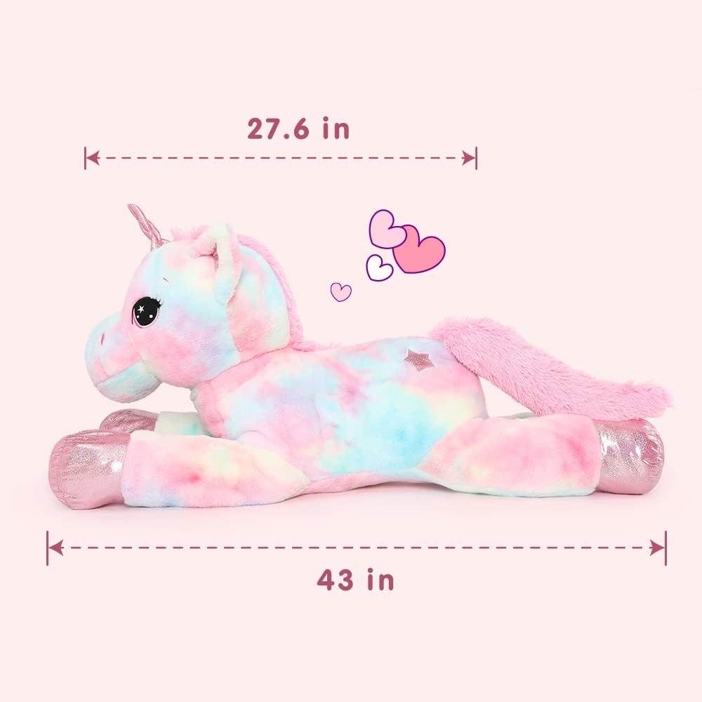 Tezituor 43in Giant Unicorn Stuffed Animal, Rainbow Pink Stuffed Unicorn Toys for Girls and Women, Big Unicorn Plush Gifts for Valentines Day, Christmas, Birthday, Party and Decorations Rainbow Pink 43 in