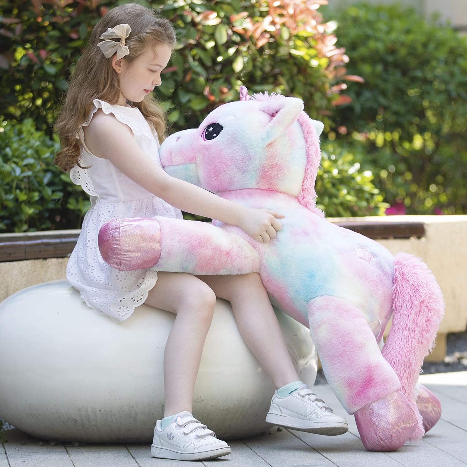 Tezituor 43in Giant Unicorn Stuffed Animal, Rainbow Pink Stuffed Unicorn Toys for Girls and Women, Big Unicorn Plush Gifts for Valentines Day, Christmas, Birthday, Party and Decorations Rainbow Pink 43 in