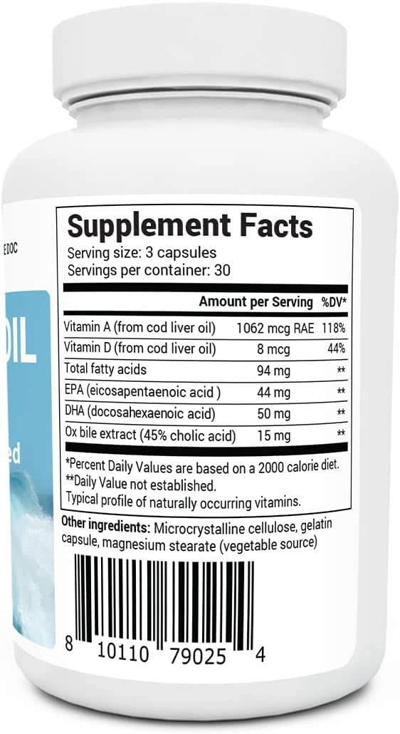 Dr. Berg's Cod Liver Oil - Source of Omega-3 Fatty Acids, Vitamins A & D Promoting DHA & EPA - Support Heart, Brain, Eye, Skin and Immune Health - Natural Fish Oils Supplements - 90 Capsules