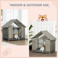 PawHut Wicker Dog House Outdoor with Canopy, Fancy Dog Bed Rattan Outside Dog Shelter with Water-Resistant Soft Cushion, Small Dog House for Medium Dogs