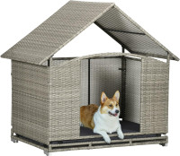PawHut Wicker Dog House Outdoor with Canopy, Fancy Dog Bed Rattan Outside Dog Shelter with Water-Resistant Soft Cushion, Small Dog House for Medium Dogs