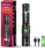 RECHOO Rechargeable Flashlights High Lumens, Double Switch S3000L LED Flashlight, Super Bright 5 Modes Zoomable Waterproof EDC Flashlights for Home, Emergncies, Camping(Battery Included) 1 Pack