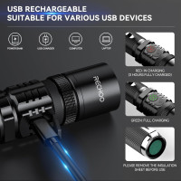 RECHOO Rechargeable Flashlights High Lumens, Double Switch S3000L LED Flashlight, Super Bright 5 Modes Zoomable Waterproof EDC Flashlights for Home, Emergncies, Camping(Battery Included) 1 Pack