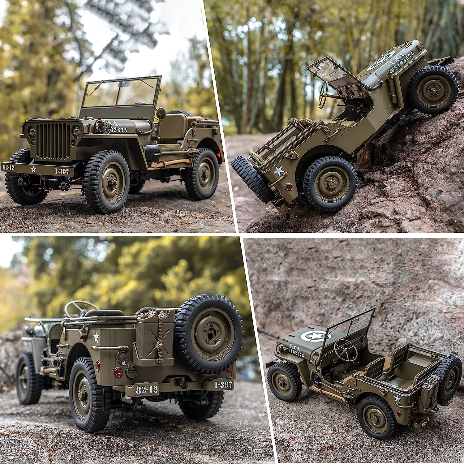 WOWRC RocHobby 1/12 1941 MB Scaler RC Jeep, 4x4 Hobby Grade RTR RC Car Mini RC Rock Crawler Military, 2.4Ghz RC Truck with 180 Brushed Motor, LED Lights, Battery and USB Charger for Adults 1-12