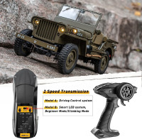 WOWRC RocHobby 1/12 1941 MB Scaler RC Jeep, 4x4 Hobby Grade RTR RC Car Mini RC Rock Crawler Military, 2.4Ghz RC Truck with 180 Brushed Motor, LED Lights, Battery and USB Charger for Adults 1-12