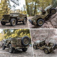 WOWRC RocHobby 1/12 1941 MB Scaler RC Jeep, 4x4 Hobby Grade RTR RC Car Mini RC Rock Crawler Military, 2.4Ghz RC Truck with 180 Brushed Motor, LED Lights, Battery and USB Charger for Adults 1-12
