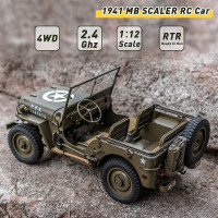 WOWRC RocHobby 1/12 1941 MB Scaler RC Jeep, 4x4 Hobby Grade RTR RC Car Mini RC Rock Crawler Military, 2.4Ghz RC Truck with 180 Brushed Motor, LED Lights, Battery and USB Charger for Adults 1-12