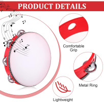 8 Pcs Tambourine for Adults, Handheld Wood Tambourine 4 Size Single Row Metal Jingles Musical Educational Gift Rhythm Percussion Instrument for Church Wedding Party Favor