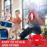 8 Pcs Tambourine for Adults, Handheld Wood Tambourine 4 Size Single Row Metal Jingles Musical Educational Gift Rhythm Percussion Instrument for Church Wedding Party Favor