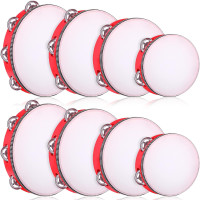 8 Pcs Tambourine for Adults, Handheld Wood Tambourine 4 Size Single Row Metal Jingles Musical Educational Gift Rhythm Percussion Instrument for Church Wedding Party Favor
