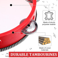 8 Pcs Tambourine for Adults, Handheld Wood Tambourine 4 Size Single Row Metal Jingles Musical Educational Gift Rhythm Percussion Instrument for Church Wedding Party Favor