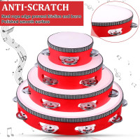 8 Pcs Tambourine for Adults, Handheld Wood Tambourine 4 Size Single Row Metal Jingles Musical Educational Gift Rhythm Percussion Instrument for Church Wedding Party Favor
