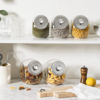 Hyperspace Glass Cookie Jars for Kitchen Counter Set of 2 Glass Penny Jar, Candy Jar with Metal Airtight Lid (75 Ounce)
