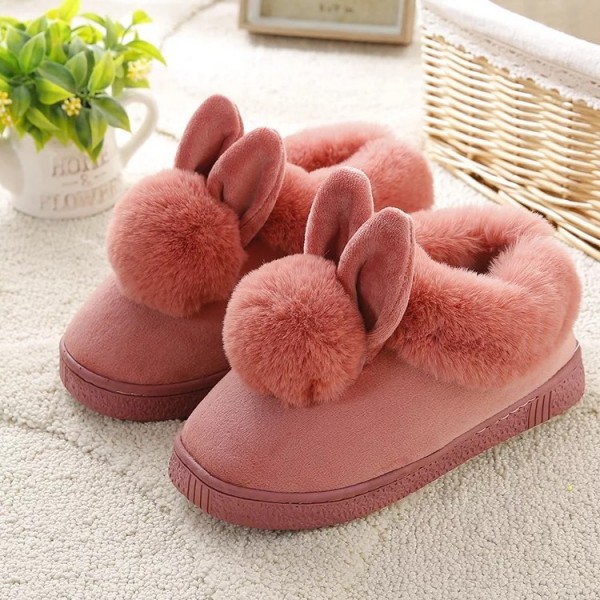 Autumn And Winter Cotton Slippers Female Cute Rabbit Warm Home Slip Indoor Bag With Month Shoes Fur Bag With Cotton Drag