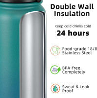 Fanhaw 20 Oz Insulated Stainless Steel Water Bottle with Chug Lid - Leak & Sweat Proof with Anti-Dust Lid (Green Blue) 20 Ounces Green Blue