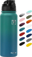 Fanhaw 20 Oz Insulated Stainless Steel Water Bottle with Chug Lid - Leak & Sweat Proof with Anti-Dust Lid (Green Blue) 20 Ounces Green Blue