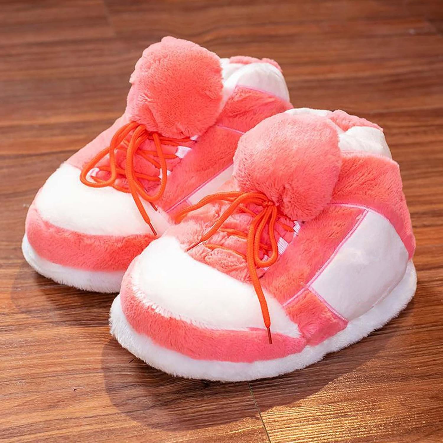 Sneaker Slippers for Women and Men Comfy Fuzzy Fluffy House Shoes Memory Foam Slippers Winter Warm Fleece Lined Home Shoes with Anti-Skid Rubber Sole,Pink,6-11 Women/6-11 Men