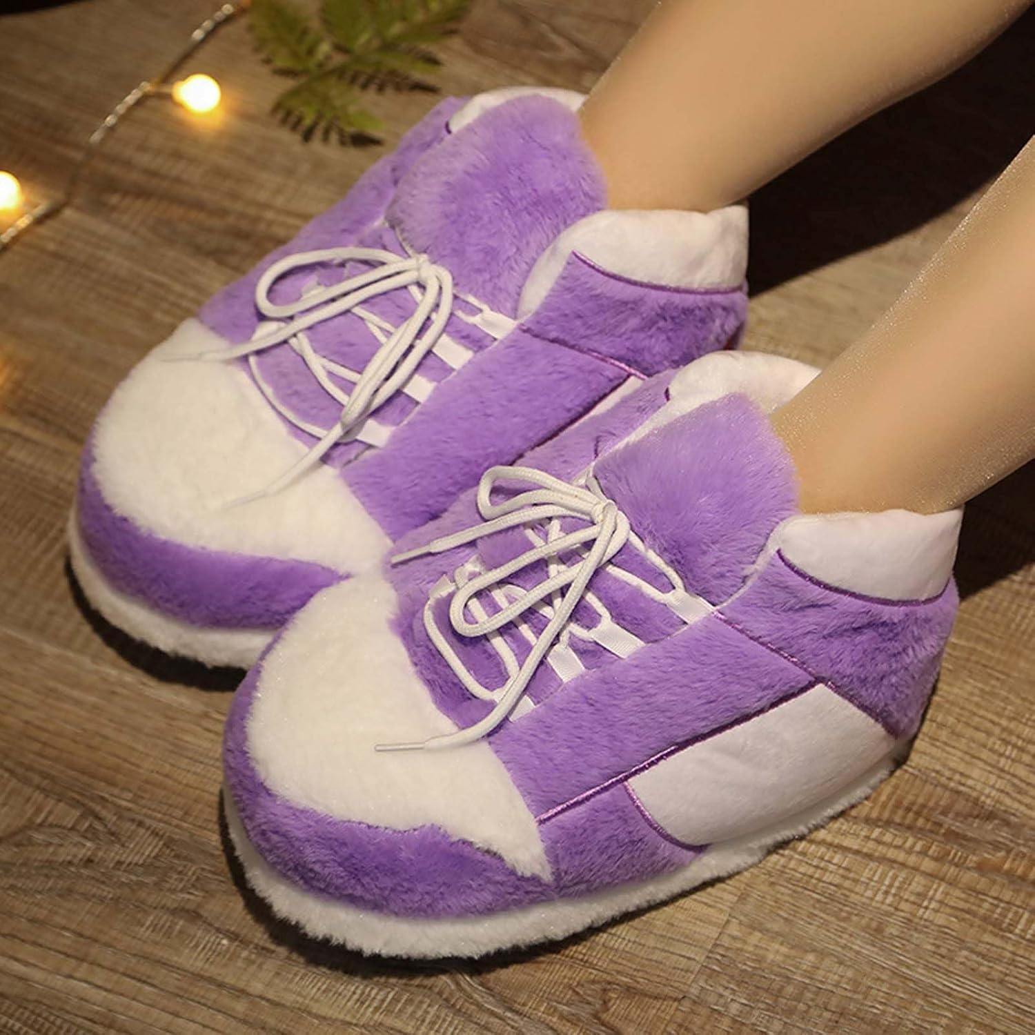 Sneaker Slippers for Women and Men Comfy Fuzzy Fluffy House Shoes Memory Foam Slippers Winter Warm Fleece Lined Home Shoes with Anti-Skid Rubber Sole,Pink,6-11 Women/6-11 Men