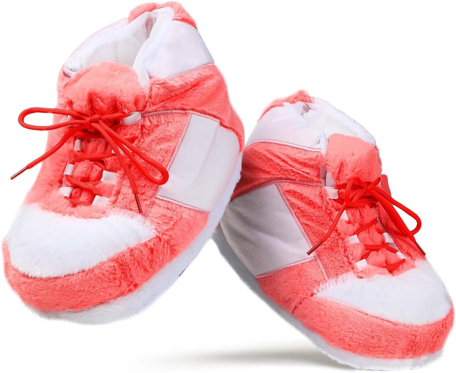 Sneaker Slippers for Women and Men Comfy Fuzzy Fluffy House Shoes Memory Foam Slippers Winter Warm Fleece Lined Home Shoes with Anti-Skid Rubber Sole,Pink,6-11 Women/6-11 Men