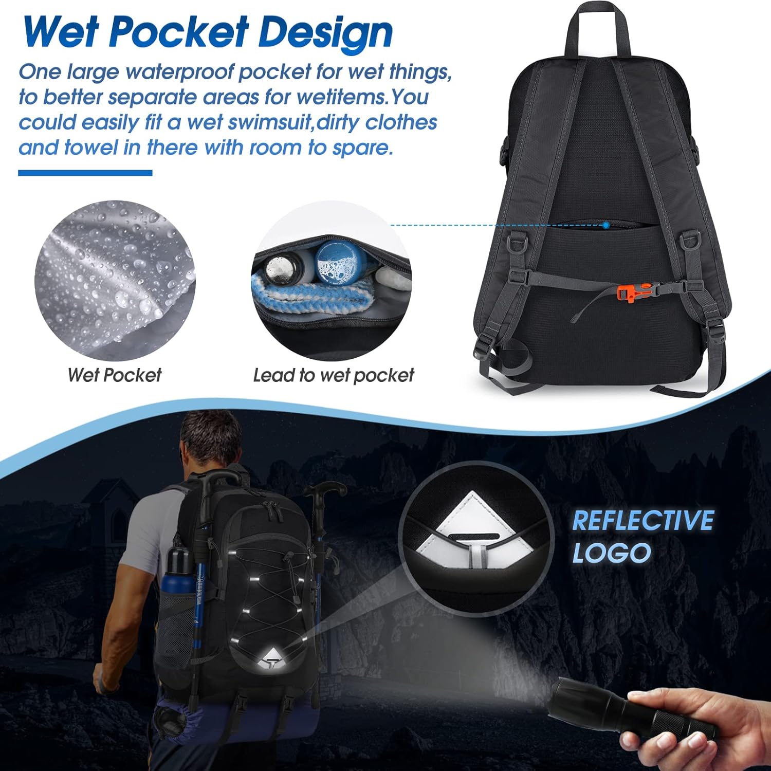 IGOLUMON Hiking Backpack 40L Packable Lightweight Camping Backpack Men Women Waterproof Hiking Daypack Outdoor Travel Daypack Black