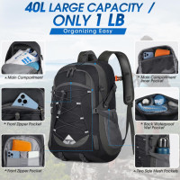 IGOLUMON Hiking Backpack 40L Packable Lightweight Camping Backpack Men Women Waterproof Hiking Daypack Outdoor Travel Daypack Black