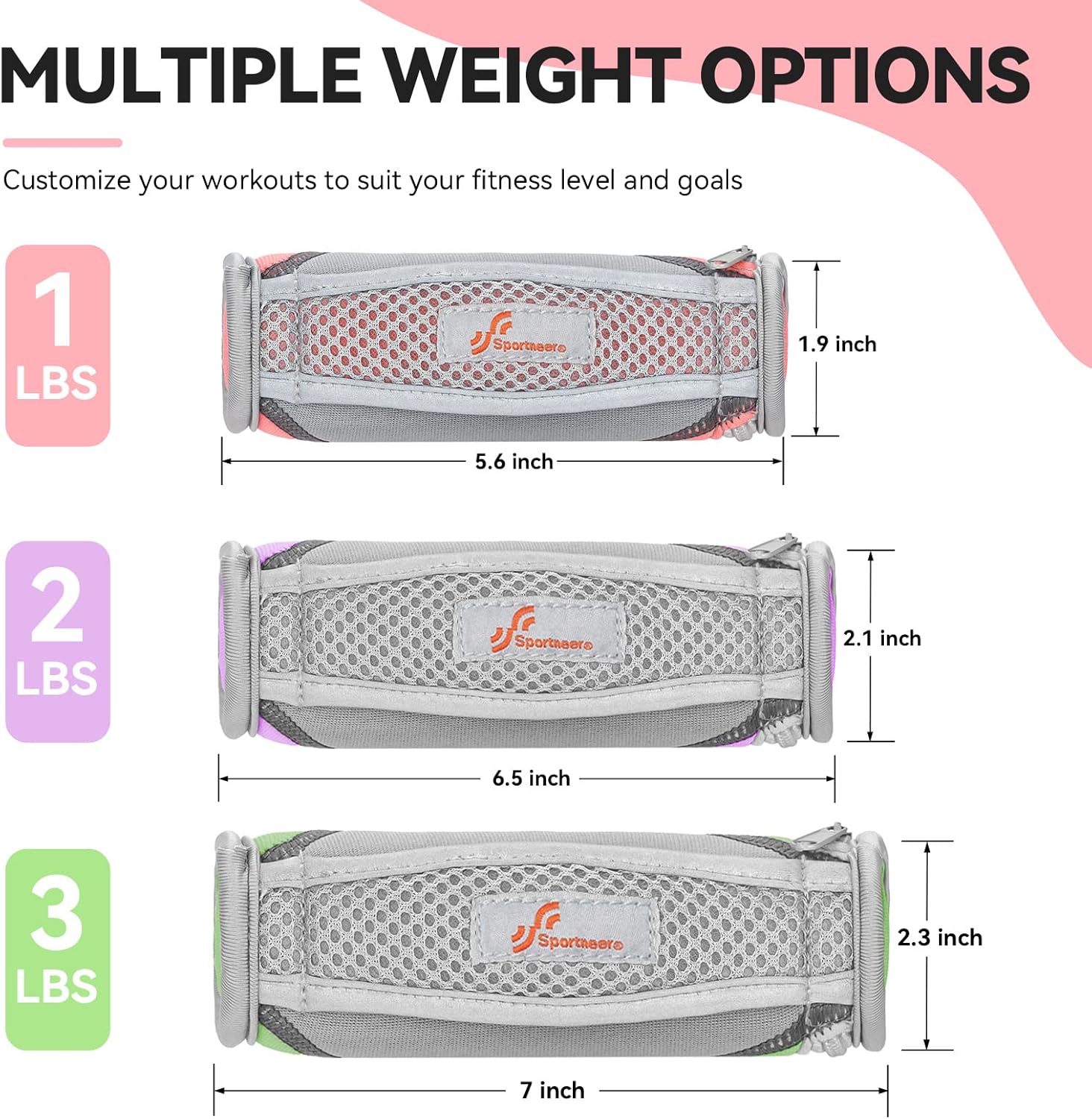 Sportneer Hand Weights for Women, Walking Weights Set 6pcs (1lb, 2lb, 3lb Each) Soft Dumbbells with Hand Strap for Home Workout, Running, Physical Therapy, Aerobics