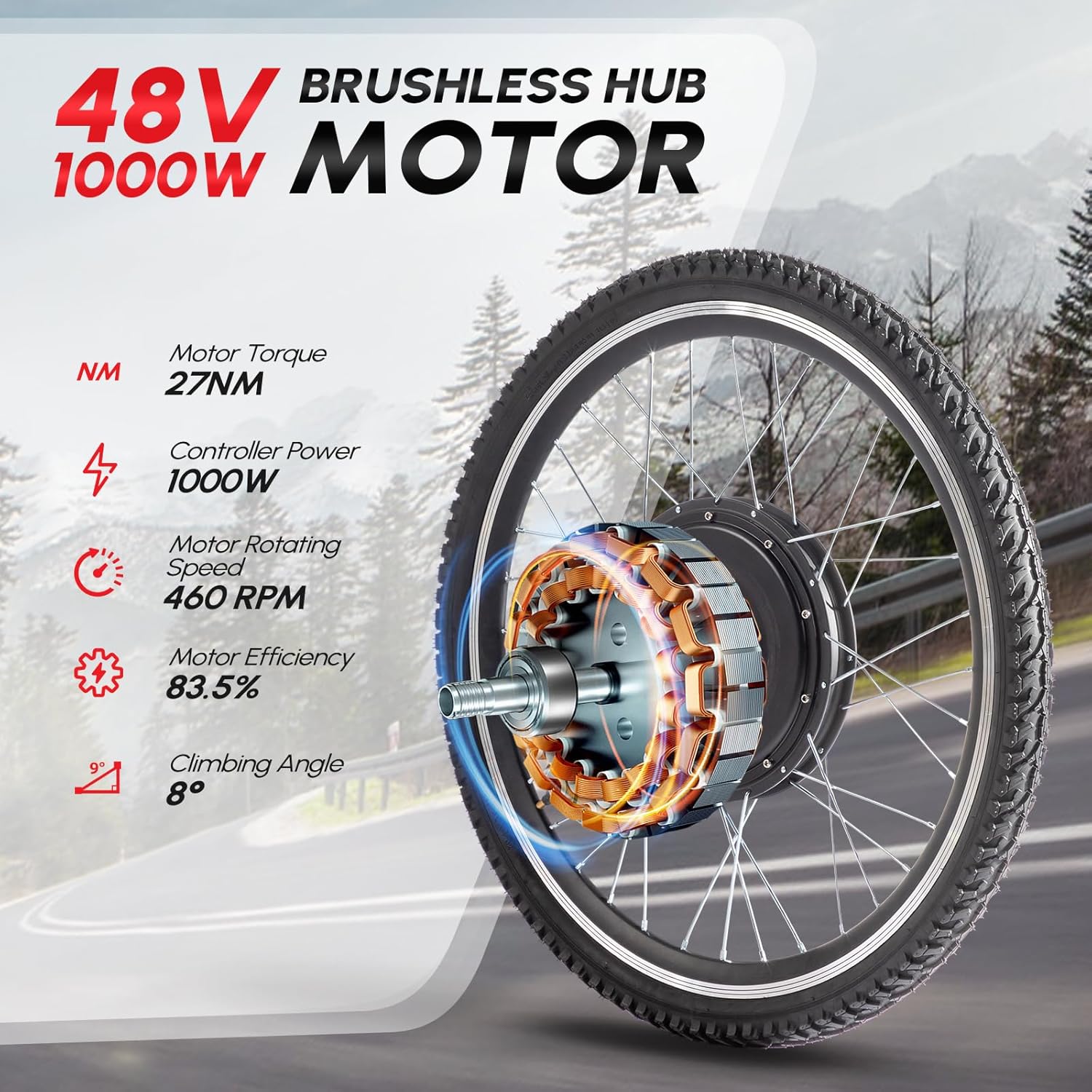 PEXMOR Electric Bike Conversion Kit, 48V 1000W /1500W 26
