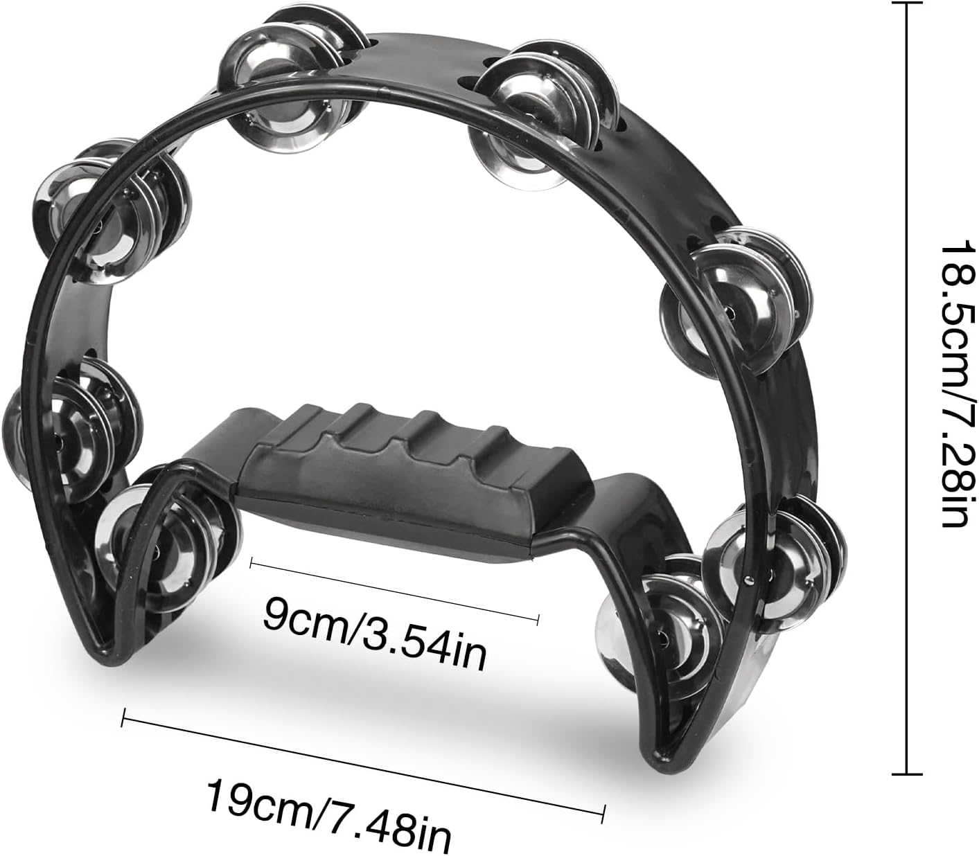 Soulmate Tambourine Metal Jingles Hand Held Percussion Half-Moon Single Row Tambourine for Kids Adult Musical Instrument Gift for KTV, Party, Black Single Row Black