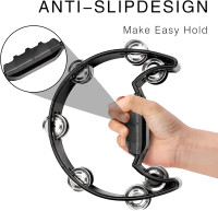 Soulmate Tambourine Metal Jingles Hand Held Percussion Half-Moon Single Row Tambourine for Kids Adult Musical Instrument Gift for KTV, Party, Black Single Row Black