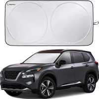 Magnelex Car Windshield Sunshade with Bonus Steering Wheel Cover Sun Shade. Reflective Polyester Blocks Heat and Sun. Foldable Sun Shield That Keeps Your Vehicle Cool (Large 63 x 33.8 in) LARGE - (63