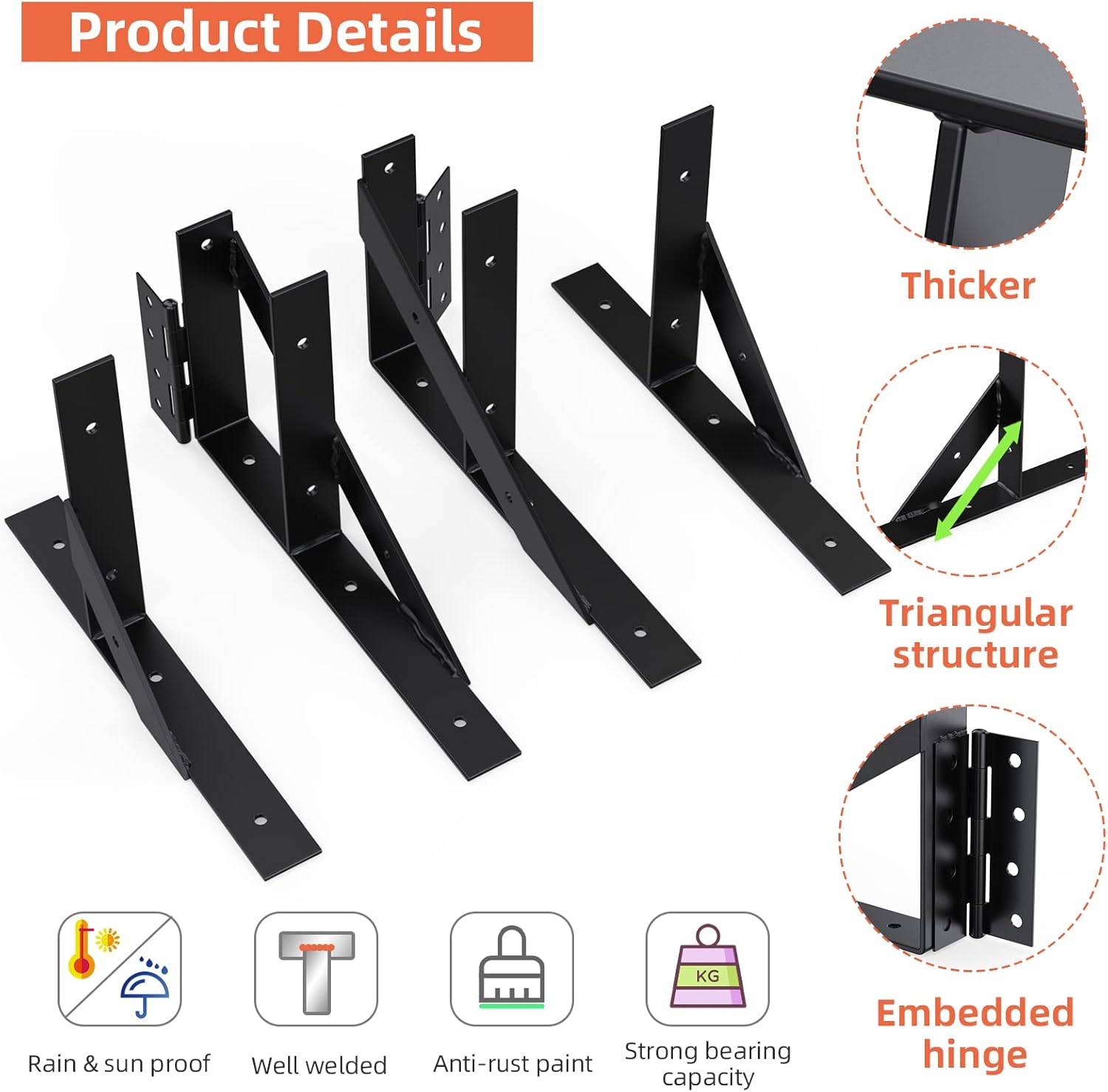 Gate Corner Brace Bracket Gate Kit for Wooden Fence Gate Hinges No Sag Frame Kit for Shed Doors, Driveway Gates, Corral Gates, Wood Windows (Black)
