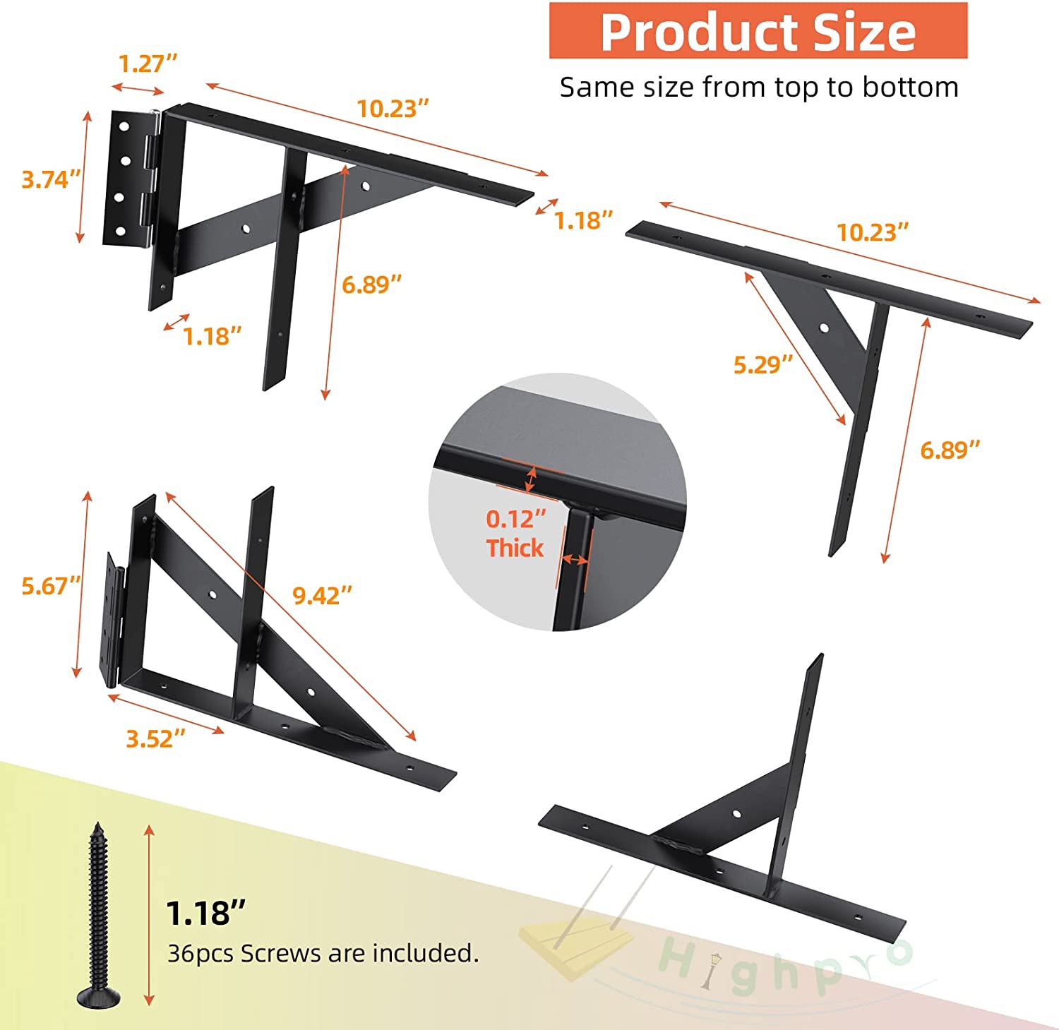 Highpro Gate Corner Brace Bracket Gate Kit for Wooden Fence Gate Hinges No Sag Frame Kit for Shed Doors, Driveway Gates, Corral Gates, Wood Windows