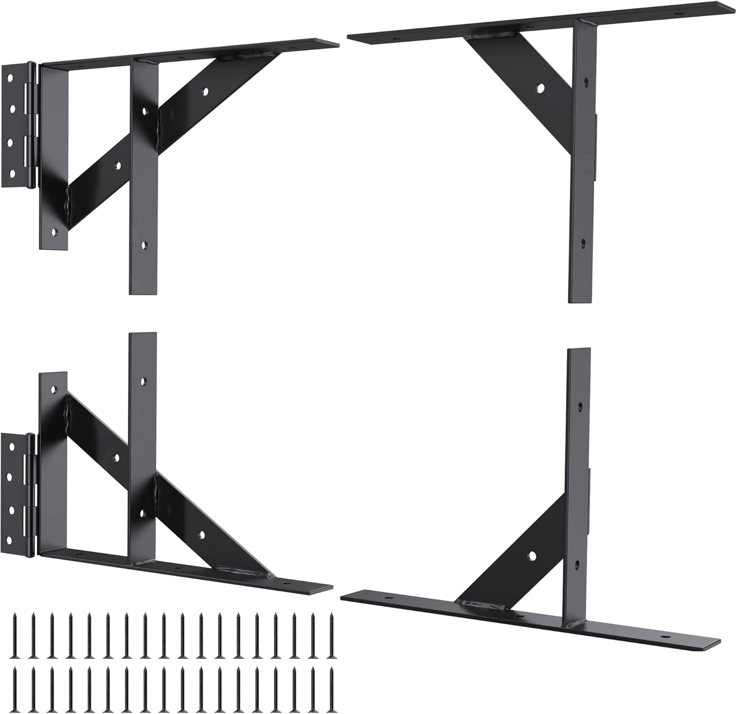 Gate Corner Brace Bracket Gate Kit for Wooden Fence Gate Hinges No Sag Frame Kit for Shed Doors, Driveway Gates, Corral Gates, Wood Windows (Black)