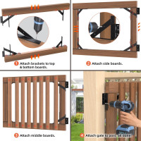 Gate Corner Brace Bracket Gate Kit for Wooden Fence Gate Hinges No Sag Frame Kit for Shed Doors, Driveway Gates, Corral Gates, Wood Windows (Black)