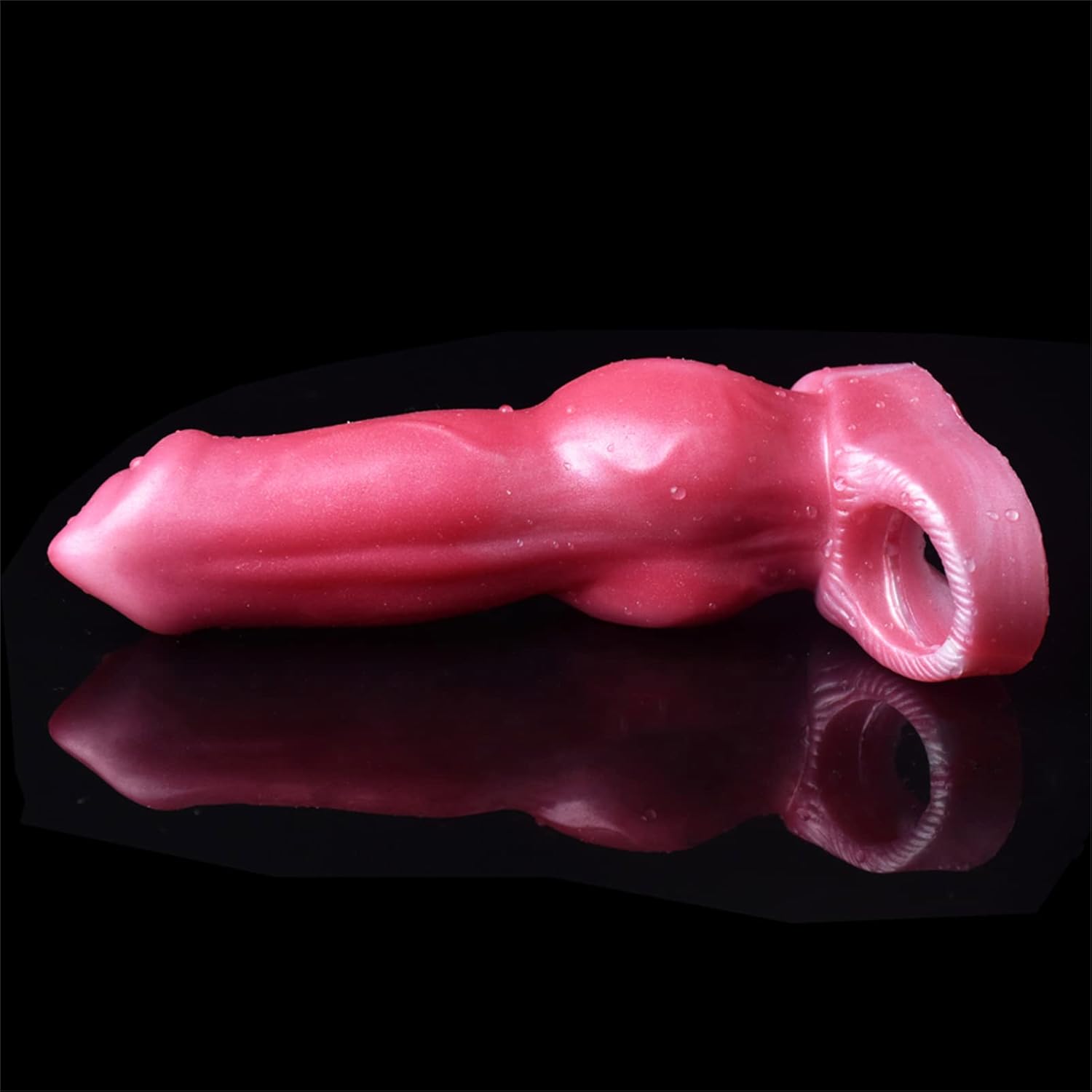 Silicone Penis Sleeve Enlarger Male Penis Extension Sleeve with Cock Ring, Knot Realistic Penis Sheath Cock Extender Sleeve Adult Sex Toys (Red)