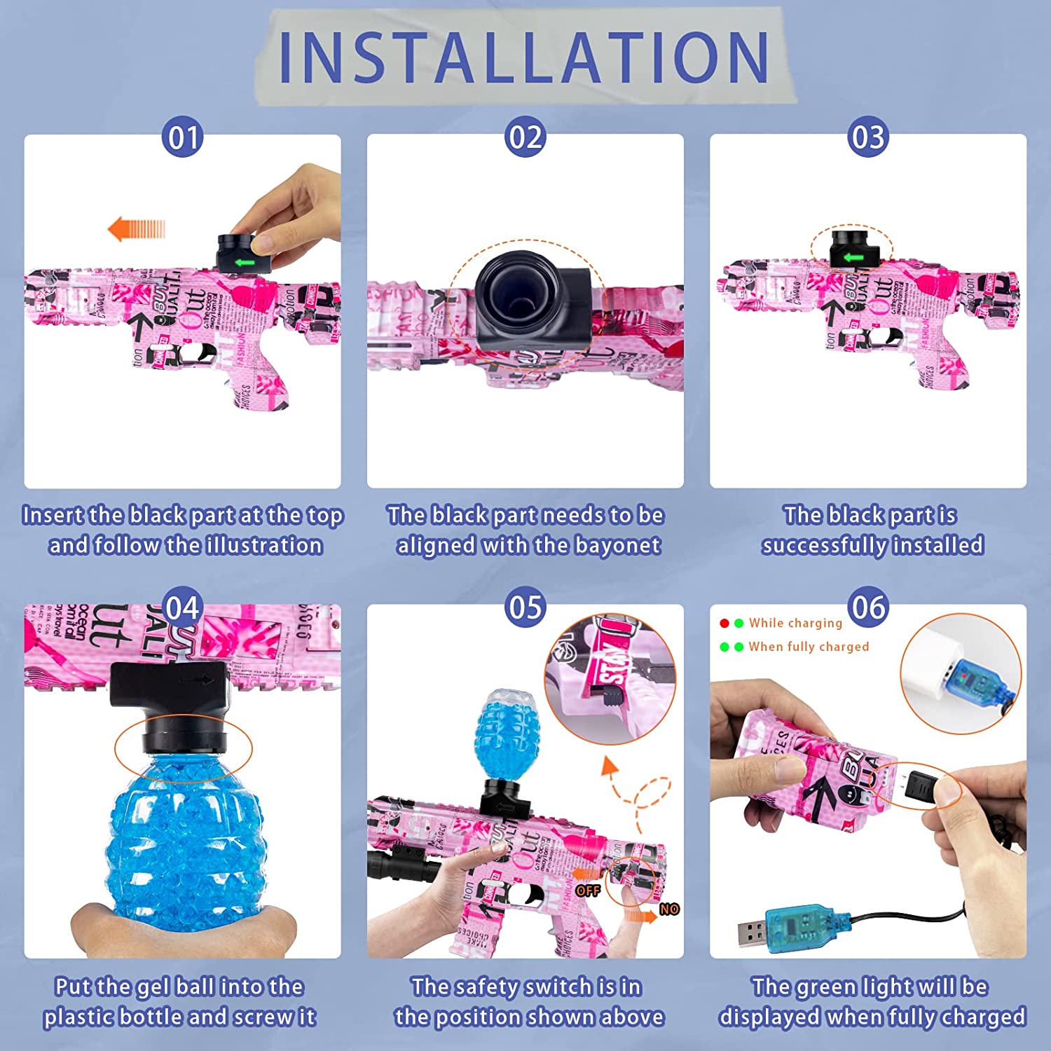 Gel Splatter Blaster for Orbeez M416 with Goggles and 40,000+ Gel Beads Suitable for Backyard Fun and Outdoor Team Shooting Games, Over 12+, Pink