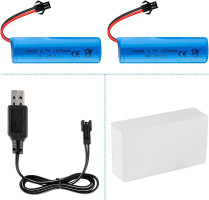 FPVERA 3.7V 1200mAh Li-ion Battery 2PCS 3.7Volt Rechargeable Batteries with USB Charger Cable SM-2P Plug for RC Car Drift Monster Truck Off-Road Vehicle Remote Control Car High-Speed Climbing Racing