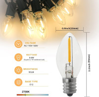 KGC C7 Accessory Cord with 2 C7 Led Light Bulb Candelabra-Base E12 Socket, White Cord with On/Off Switch Plugs for Holiday Decorations, Christmas Village House, Pumpkin Lights C7 +Accessory-cord 2p