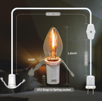 KGC C7 Accessory Cord with 2 C7 Led Light Bulb Candelabra-Base E12 Socket, White Cord with On/Off Switch Plugs for Holiday Decorations, Christmas Village House, Pumpkin Lights C7 +Accessory-cord 2p