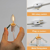 KGC C7 Accessory Cord with 2 C7 Led Light Bulb Candelabra-Base E12 Socket, White Cord with On/Off Switch Plugs for Holiday Decorations, Christmas Village House, Pumpkin Lights C7 +Accessory-cord 2p