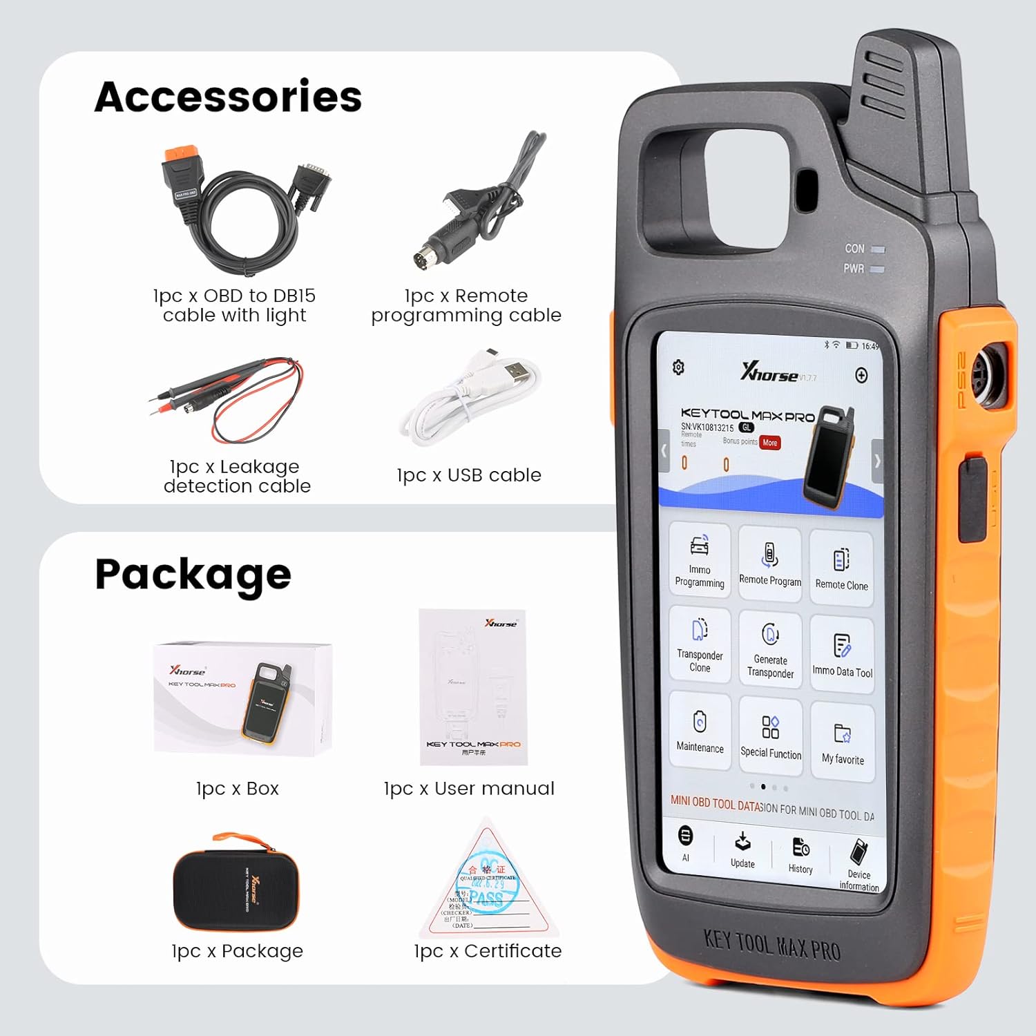Xhorse Key Tool Max Pro with Built in OBD Module，Remote Generate for Both Car and Garage