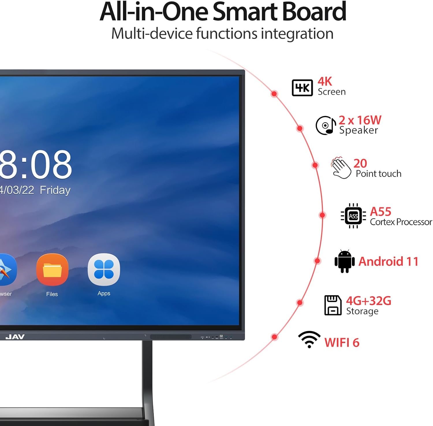 JAV Interactive Whiteboard, 55'' 4K UHD Smart Whiteboard, Smart Board for Classroom and Business, Digital Touch Screen Smartboard, Robust App Ecosystem for Remote Meeting (Board Only)