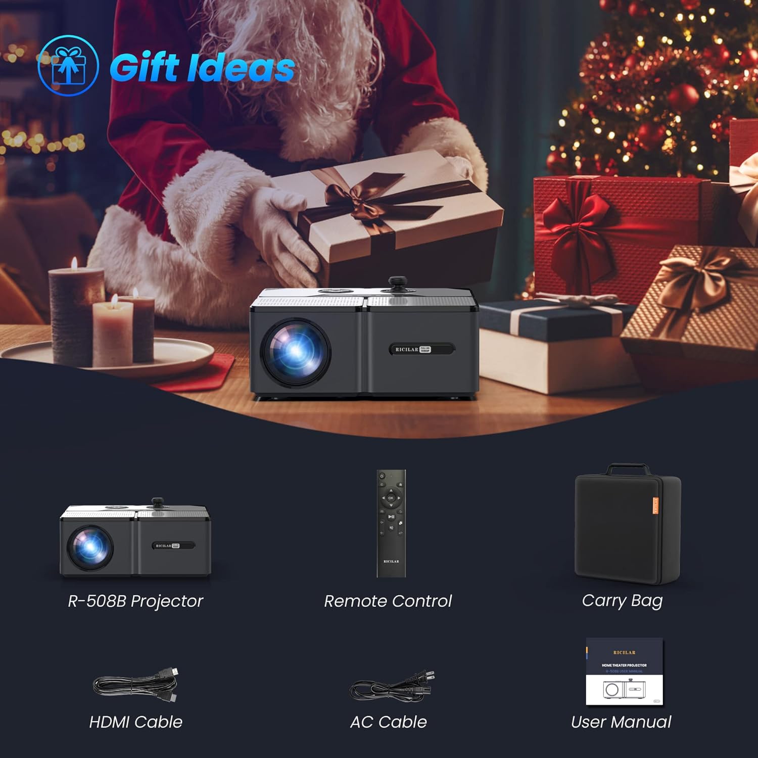 Projector with WiFi and Bluetooth, 5G Mini 1080P/ 4K Support Outdoor Movie Projector, 680 ANSI Ricilar Portable Home Theater Video Projector Compatible with Phone/ TV Stick/ USB (Screen not Included)